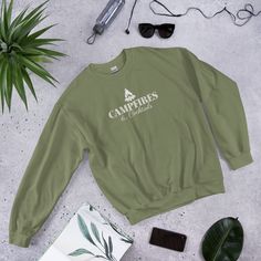 Campfires & Cocktails Fall Sweatshirt | DillandJord.com Evelyn Hugo, Funny Sweaters, Summer Sweaters, Green Sweatshirt, Mama Shirts, Embroidered Sweatshirts, Fitted Sweater, Winter Sweaters, Military Green