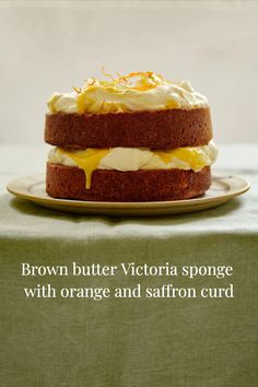 Brown butter Victoria sponge with orange and saffron curd Dried Orange Peel, Best Cookbooks, Borough Market, Victoria Sponge, Cake Tins, Brown Butter, Grown Up