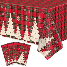 a table cloth with christmas trees on it