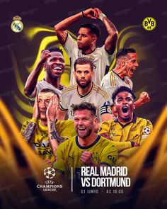 real madrid vs sporting club poster with the team's faces and their name on it