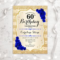 a blue and gold 60th birthday party with roses