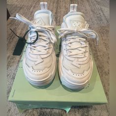 Off-White Odsy 1000 Sneaker In White And Size 39 Brand New/Unused And Unworn No Signs Of Wear Or Marks. It Comes With A Damaged Box And No Dust Bag. Everything Is As Depicted In Photos And Videos. Red Line On The Inside Of The Shoe Is To Show A Final Sale Product. Leather, Mesh, Rubber, And Textile Upper With Rubber Sole Made In China Lace-Up Front Signature Arrow Appliqu At Sides Signature Zip Tie At Sides Branded Grosgrain Back Pull-Tab Padded Collar And Raw-Cut Tongue Padded With Foam Sculpte Odsy 1000, Spark Up, Off White Shoes, Zip Ties, Red Line, Virgil Abloh, The Gap, Pull Tab, Slip On Sneakers