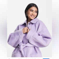 Size Us 10. New With Tags . Lightweight Coat. Flat Lays, Wide Sleeves, Wool Coat, Winter Coat, Color Purple, Shirt Jacket, Lilac, Topshop, Latest Trends