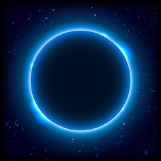 an eclipse in the night sky with stars and blue light shining on it's surface