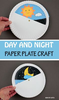 two paper plates with the words day and night painted on them