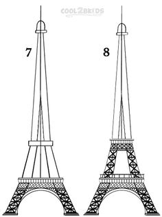 the eiffel tower is shown in black and white, with numbers on each side