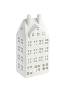 a white ceramic house shaped like a building