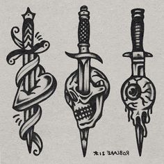 Ax Tattoo Traditional, American Traditional Tattoos Knife, Traditional Chain Tattoo Design, Neo Traditional Black Tattoo, Blade Tattoo Men, Trad Dagger Tattoo, Old School Knife Tattoo, Knife Traditional Tattoo, Traditional Scythe Tattoo