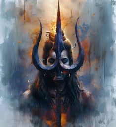 a digital painting of a demon with horns on his head