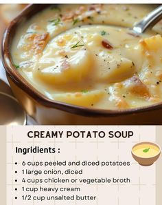 the recipe for creamy potato soup is shown