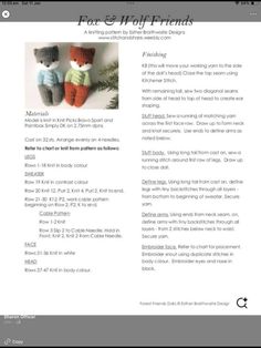 an email page for knitted animals with text on the front and bottom corner, which reads