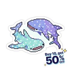 a sticker with an image of a dolphin and a shark on it's back