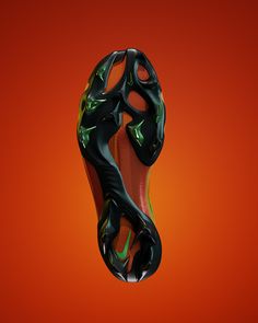 an abstract black and green shoe with red background