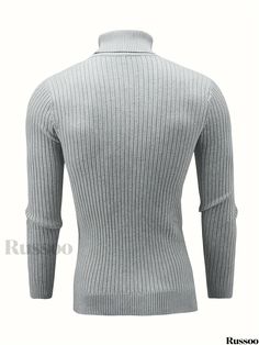 Russoo - Urban Chic: Mens Solid Knitted Pullover, Long Sleeve Turtle Neck Top for Casual Outdoor Pursuits Fitted Long Sleeve Knitted Polo Sweater, Fitted Gray Sweater With Ribbed Collar, Plus Size Cargo Pants, Novelty Clothing, Mens Loungewear, Shirt Dress Casual, Turtle Neck Top, Big And Tall Outfits, Mens Casual Dress