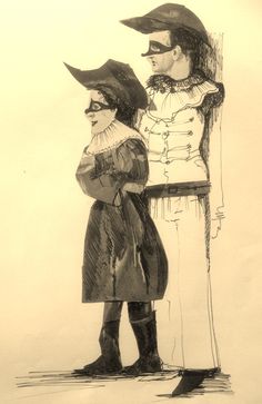 a drawing of two people standing next to each other