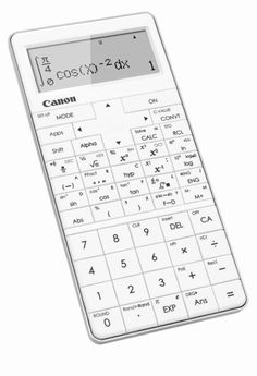 a white calculator with the word canon written on it's display screen