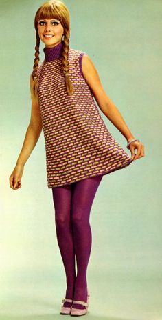 60’s Fashion, Purple Tights, 1960’s Fashion, 1960s Dresses, 1960 Fashion, Vintage Dress 60s, Fashion 1960s