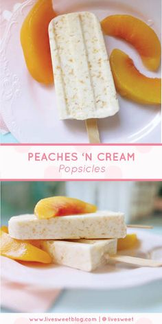 peaches and cream popsicles on a white plate