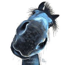 a drawing of a blue horse's head