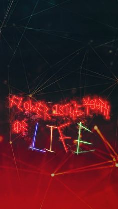 a neon sign that reads flower little youth of life