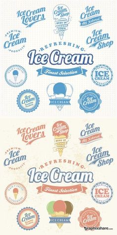 the ice cream logo is shown in blue and orange colors, with different labels on it