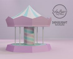 a pink and blue striped carousel on a purple background with the name papercraft template