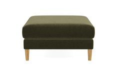 the footstool is made out of wood and has a green upholstered fabric