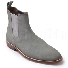 Define your sense of style with these genuine grey suede Chelsea leather boots for men, by none other than Leather Skin Shop. The comfortable pair of boots not only sharpen your look but also add a touch of charisma to any of your outfits. Here are a few more features that make these boots irresistible: The comfort of premium quality lets you wear these hand-made boots throughout your busy day. Chelsea Leather Boots, Leather Boots For Men, Grey Leather Boots, Black Boots Men, Leather Formal Shoes, Oxford Brogues, Bit Loafers, Suede Leather Shoes, Genuine Leather Boots