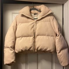 Beige Corduroy Puffer Jacket In Size Small Great Quality! Never Worn! Trendy Corduroy Winter Outerwear, Trendy Hooded Corduroy Outerwear, Beige Corduroy Outerwear For Spring, Spring Beige Corduroy Outerwear, Fall Beige Corduroy Outerwear, Puffer Jacket Pattern, Corduroy Puffer Jacket, Brown Puffer Jacket, Corduroy Puffer