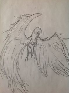 a drawing of an angel with long wings