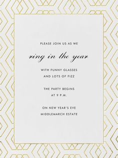 a white and gold wedding card with the words, ring in the year on it