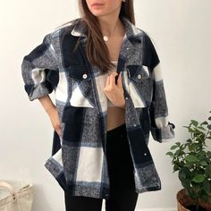 Our model (Wearing S size) - Weight 55kg - Height 163cm - Chest 86.4cm/34in - Waist 68.6cm/27in - Hip 92.7cm/36.5in Classic Plaid Revival: Embrace the enduring charm of plaid with a modern twist. The oversized jacket showcases a timeless pattern, seamlessly marrying vintage elegance with contemporary style. Effortless Oversized Fit: The jacket's oversized silhouette offers both comfort and high-fashion appeal. It drapes effortlessly, allowing you to layer stylishly while making a bold fashion st Blue Plaid Jacket, Loose Jacket, Oversized Jacket, Plaid Jacket, Oversized Silhouette, Women Vintage, Jacket Coat, Blue Plaid, Long Coat