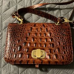 Brahmin Crossbody Brown Small Size In Leather Everyday Brown Crocodile Pattern Bag, Classic Brown Crocodile Pattern Shoulder Bag, Brown Crocodile Pattern Crossbody Satchel, Luxury Brown Crocodile Pattern Shoulder Bag, Brown Crocodile Pattern Top Handle Satchel, Leather Crossbody Purse, Crossbody Purse, Purses Crossbody, Crossbody Bags