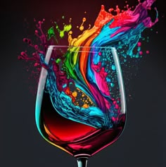 a wine glass filled with colorful liquid