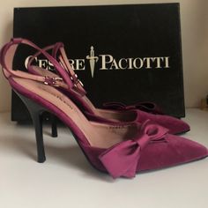 Cesare Paciotti Mauve Pink Heels 37.5. New In A Box From Neiman Marcus . $440 Original Purple High Heel Shoes For Events, Elegant Fitted Purple Heels, Luxury Purple Heels With 4-inch Heel, Elegant Purple Open Toe Heels, Luxury Purple Heels With Heel Strap, Purple Pointed Toe Heels For Gala, Designer Purple Heels For Cocktail, Luxury Purple Evening Heels, Fitted Purple Heels For Formal Occasions