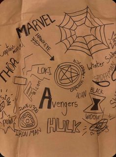 a paper bag with writing on it and spider - man drawn all over the front