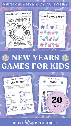 the new year's games for kids are available in this printable activity pack