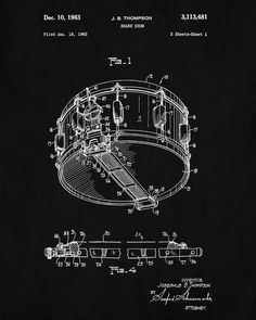 a black and white drawing of a drum