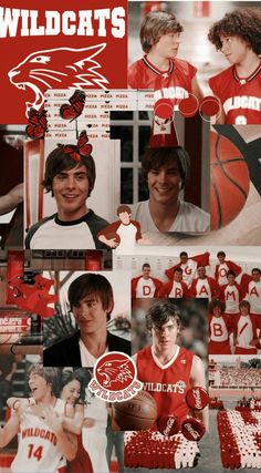 the collage shows images of young men in red and white uniforms, including basketball players