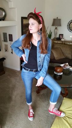 Greaser Costume "Outfit" Greaser Costume, Girl Greaser Outfit, Sock Hop Outfits, Decades Outfits, Decades Day Outfits, Greaser Outfit, Decade Day, 50s Outfit