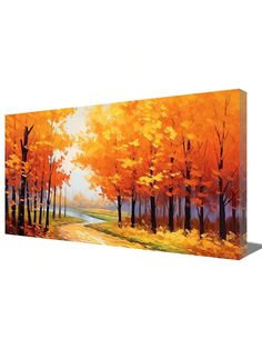 an oil painting on canvas of trees with yellow leaves