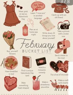 a valentine's day bucket list is shown in this graphic style, with hearts and other items