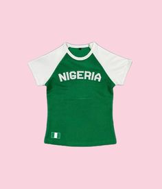 Lasaky - Tailored Short Crop Top with Letter Print Design Nigerian Football Jersey, Nigeria Jersey Outfit, Y2k Nigeria, Nigerian Jersey, Nigerian Aesthetic, Nigeria Jersey, Country Tops, Baby Tees 90s, Crop Top Y2k