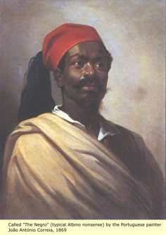 a painting of a man with a red turban on top of his head