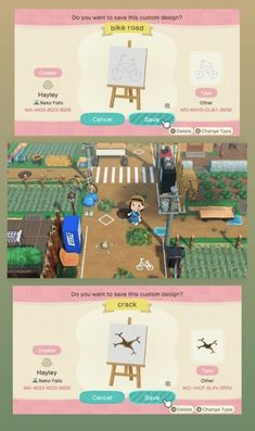 two screens showing the different stages of an animal crossing game, and how to use it