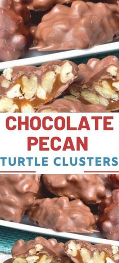 chocolate pecan turtle clusters with text overlay