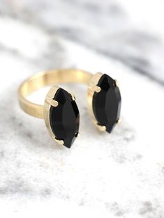 Black Ring, Double ring, Swarovski Black Crystal Ring, Trendy Ring, Gift For Her, Rocker Ring, Black Gold Ring, Black Gothic Ring. Minimalist Adjustable Black Rings, Adjustable Black Rings For Party, Adjustable Black Party Ring, Adjustable Black Party Rings, Black Open Crystal Ring For Promise, Black Crystal Open Ring For Promise, Black Open Ring Jewelry, Black Crystal Ring For Gift, Adjustable Black Crystal Open Ring