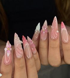 Gel X Nail Designs Almond Long, Almond Long Nails Ideas, Pink Vacation Nails Almond, Gel X Almond Nail Designs, Long Almond Nails, Chic Nail Art, Acrylic Nails Coffin Pink