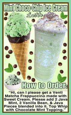 an advertisement for ice cream and mint chocolate chip ice cream