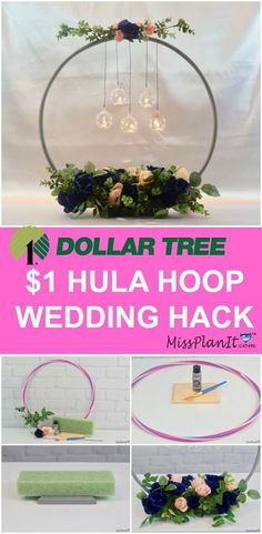 dollar tree wedding hack with flowers and candles in the center, surrounded by greenery